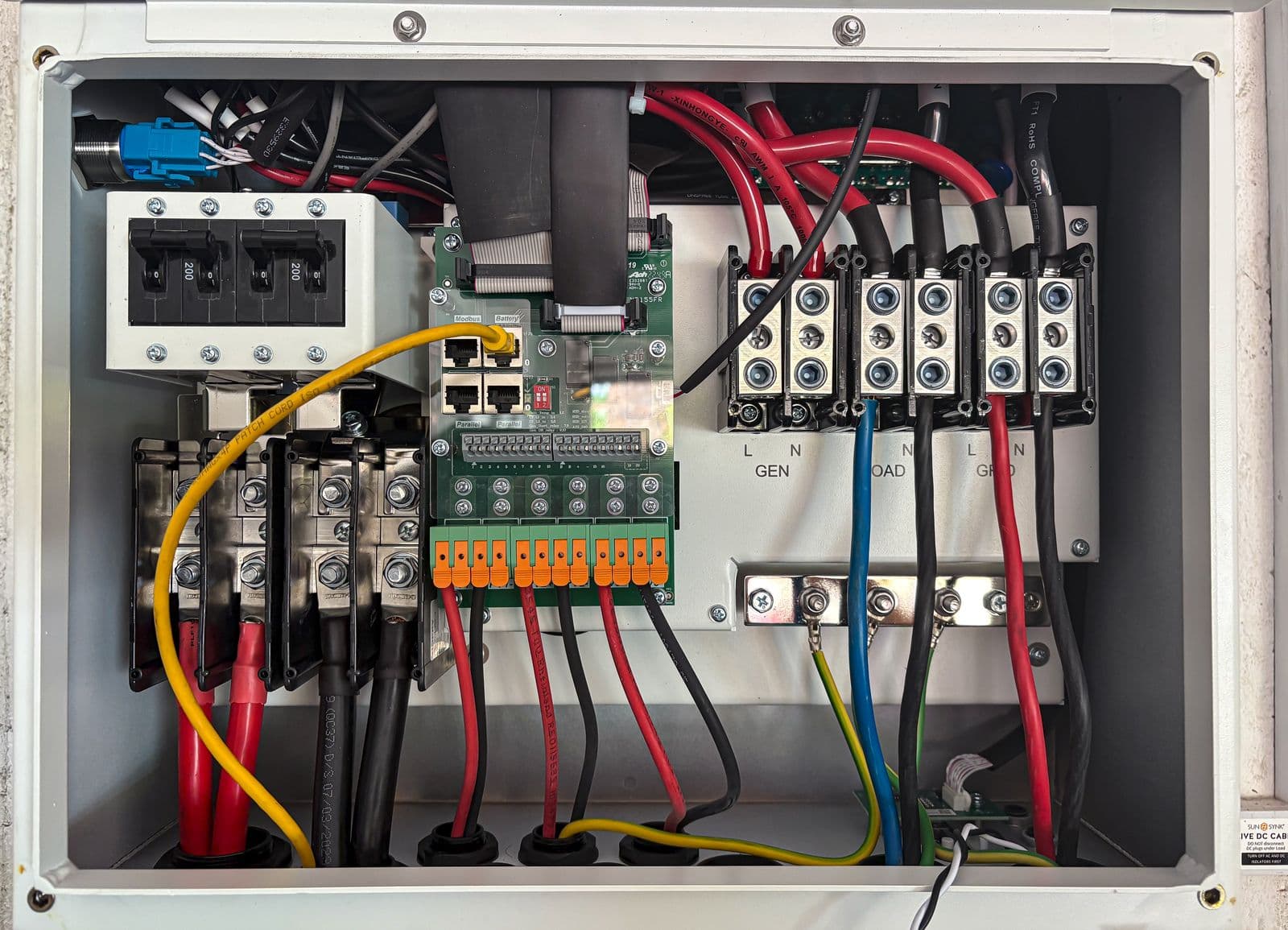 Close-up of neatly organized panel wiring
