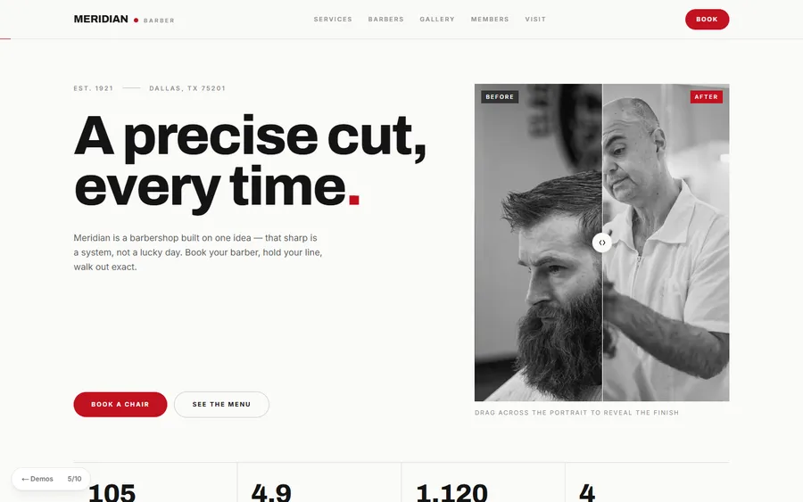 Swiss Minimal — Meridian Barber website design