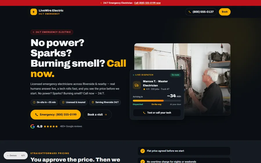 Emergency 24/7 — LiveWire Electric website design