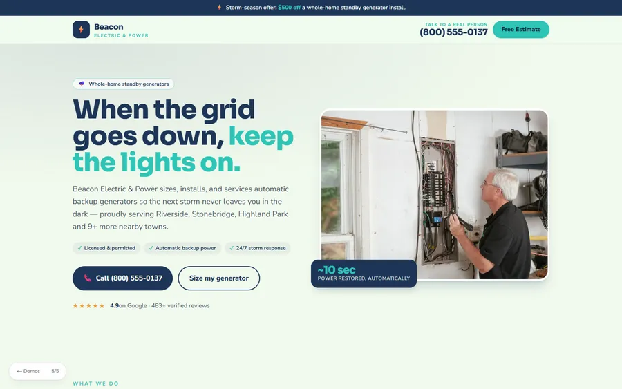 Generators — Beacon Electric & Power website design