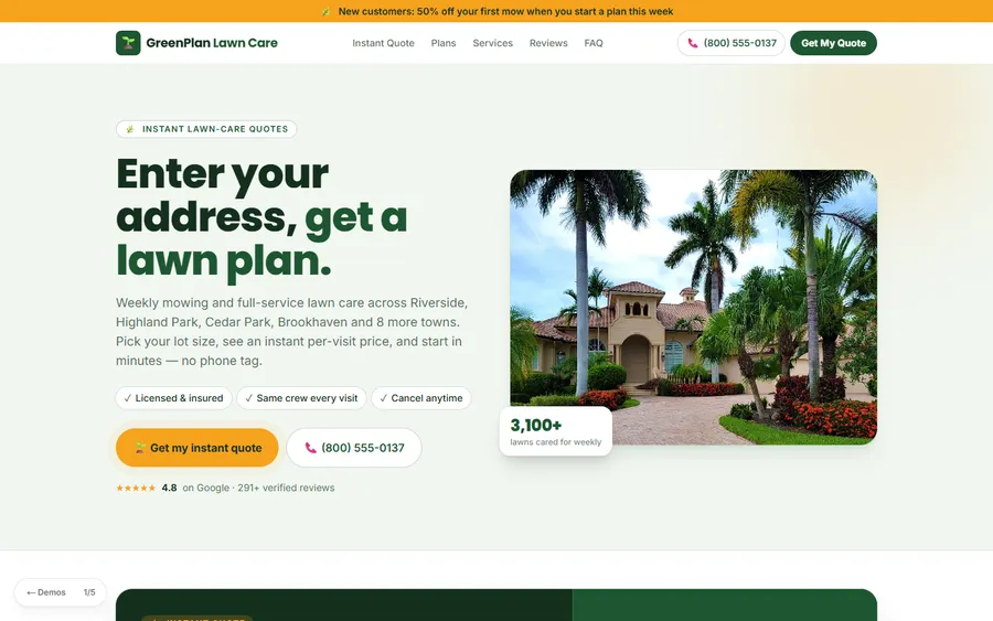Instant Quote — GreenPlan Lawn Care website design
