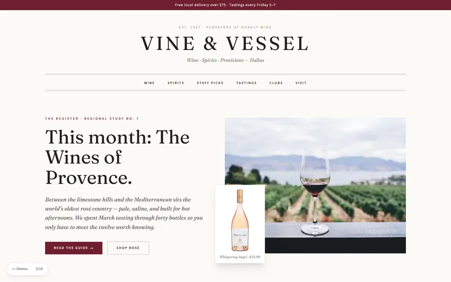 Editorial — Vine & Vessel website design