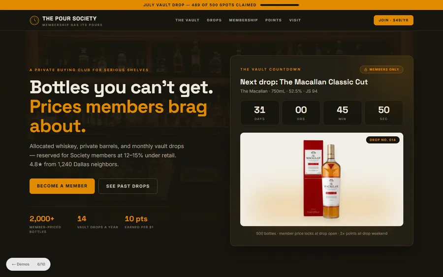 Drop Club — The Pour Society website design