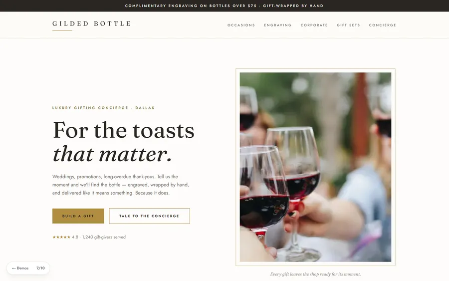 Gifting — Gilded Bottle website design