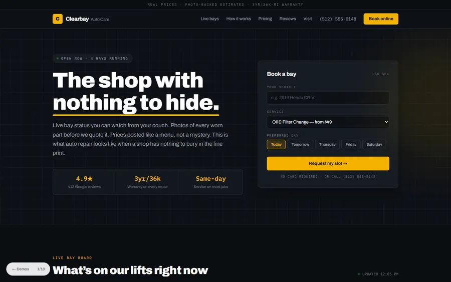 Transparent — Clearbay Auto Care website design