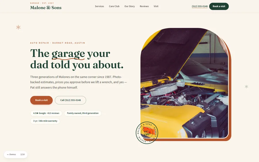 Heritage — Malone & Sons Garage website design