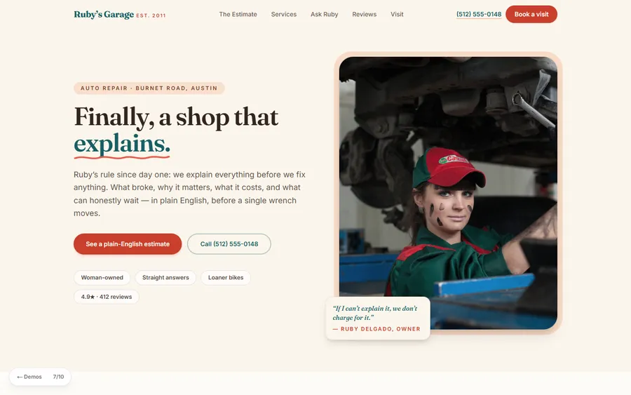 Plain English — Ruby's Garage website design