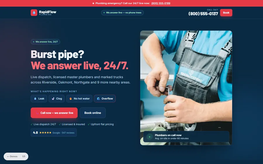 Emergency — RapidFlow Plumbing website design