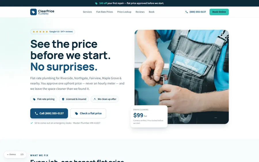 Flat-Rate — ClearPrice Plumbing website design