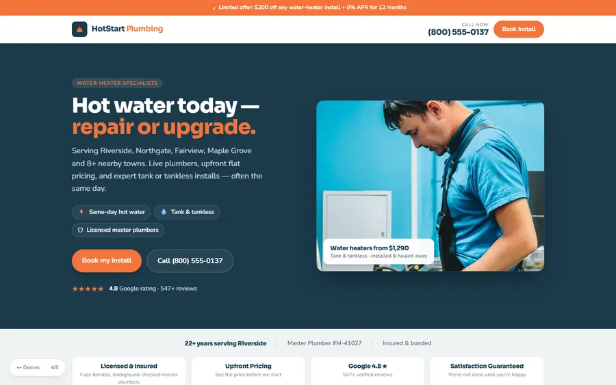 Water Heater — HotStart Plumbing website design