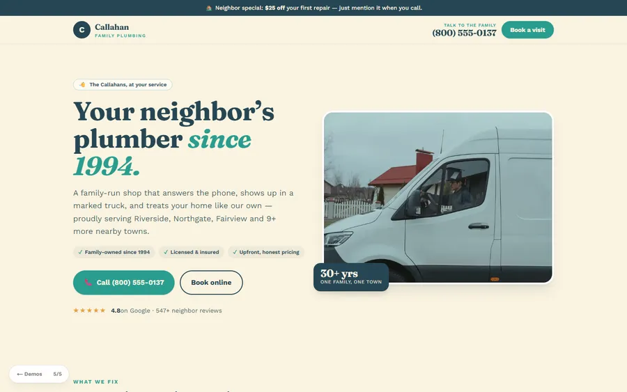 Family — Callahan Family Plumbing website design