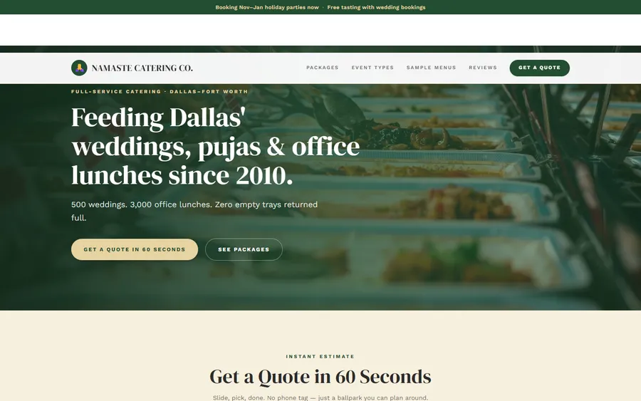 Catering First — Namaste Catering Co. website design