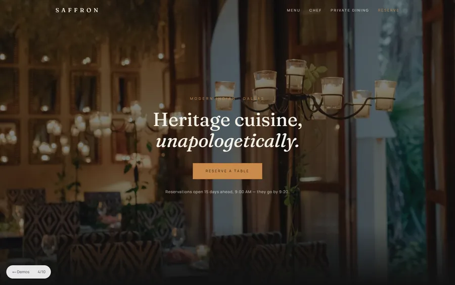 Fine Dining — SAFFRON website design