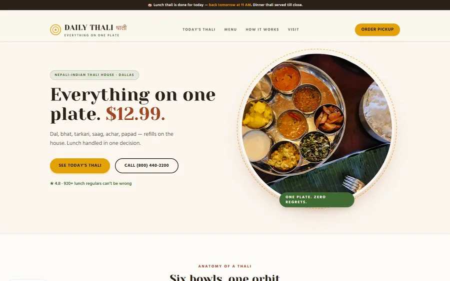 Thali House — Daily Thali website design