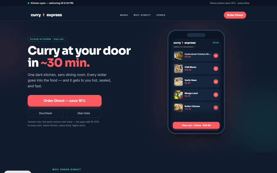 Cloud Kitchen — Curry Express website design