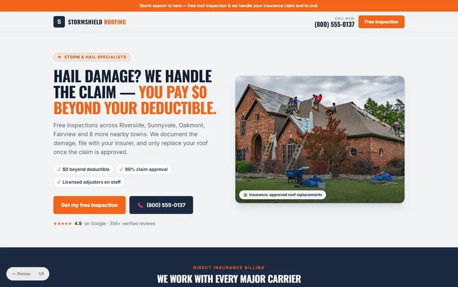 Storm & Insurance — StormShield Roofing website design