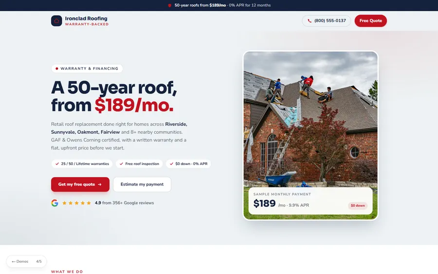 Warranty — Ironclad Roofing website design