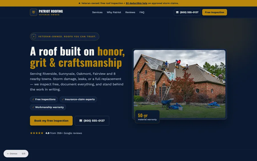 Veteran-Owned — Patriot Roofing website design