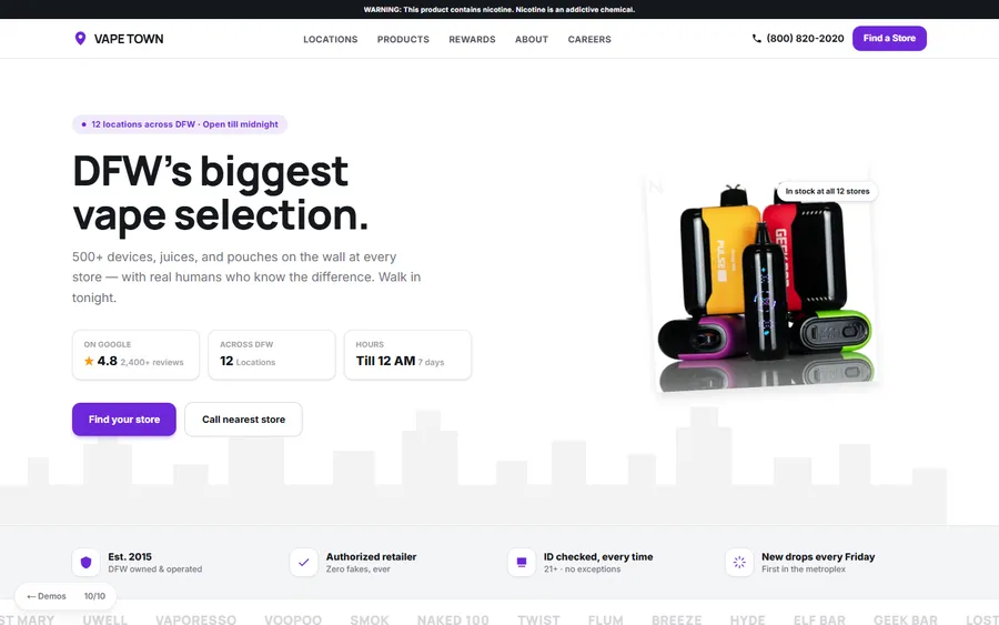 Locations — Vape Town website design