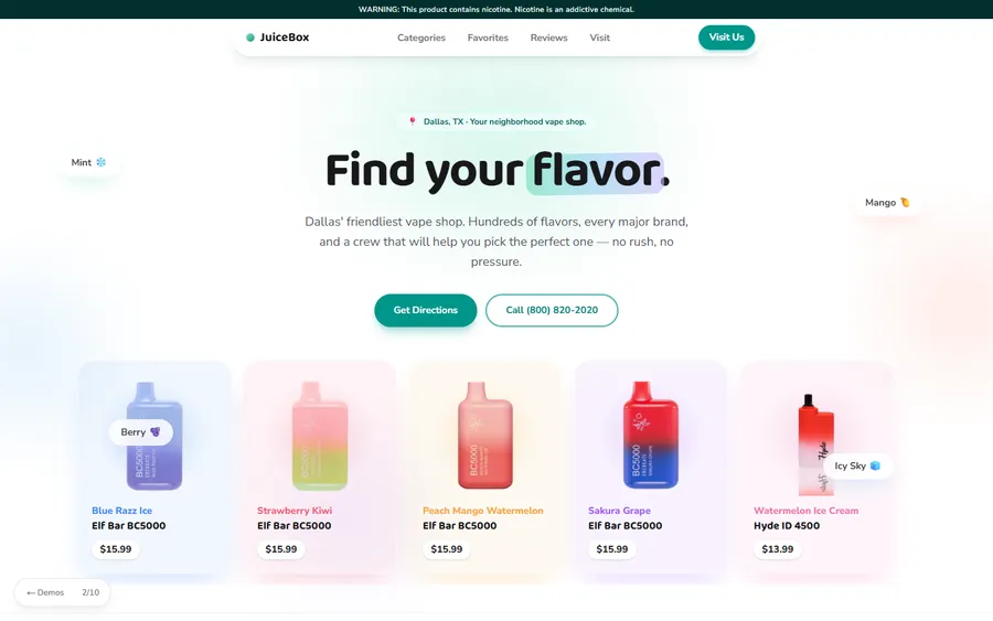 Fresh — JuiceBox Vapes website design