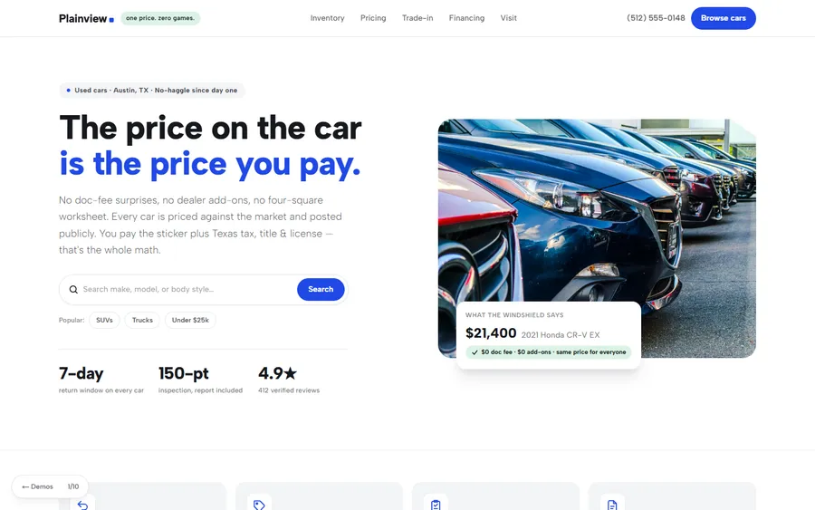 No-Haggle — Plainview Auto Co. website design