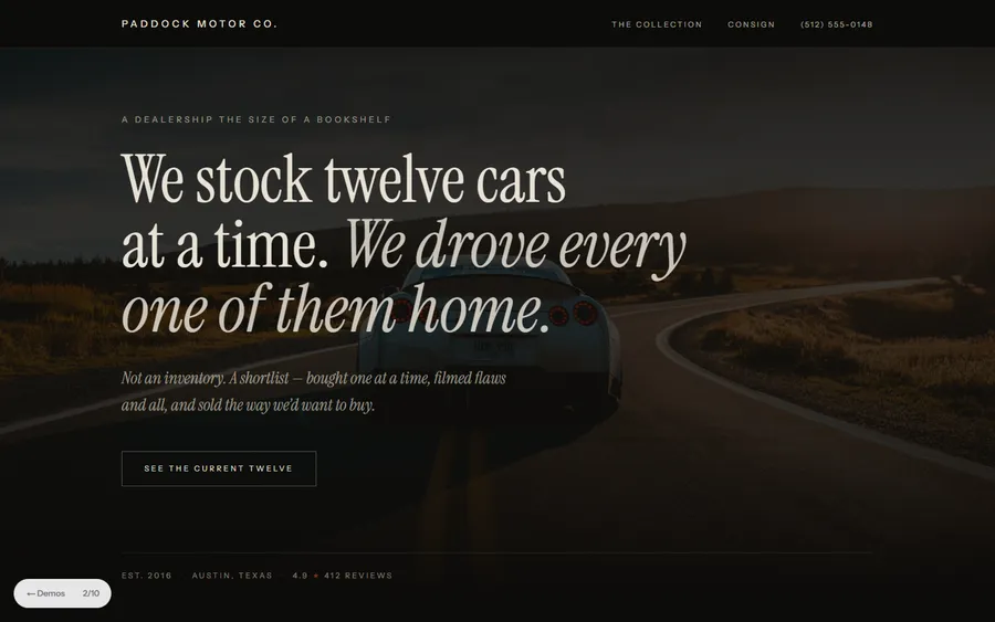 Curated — Paddock Motor Co. website design