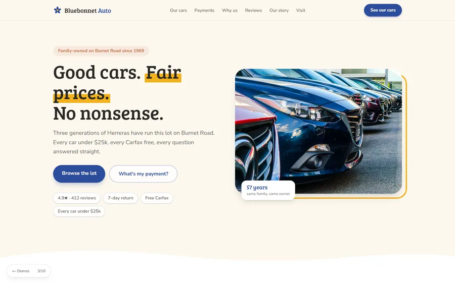 Family Lot — Bluebonnet Auto Sales website design