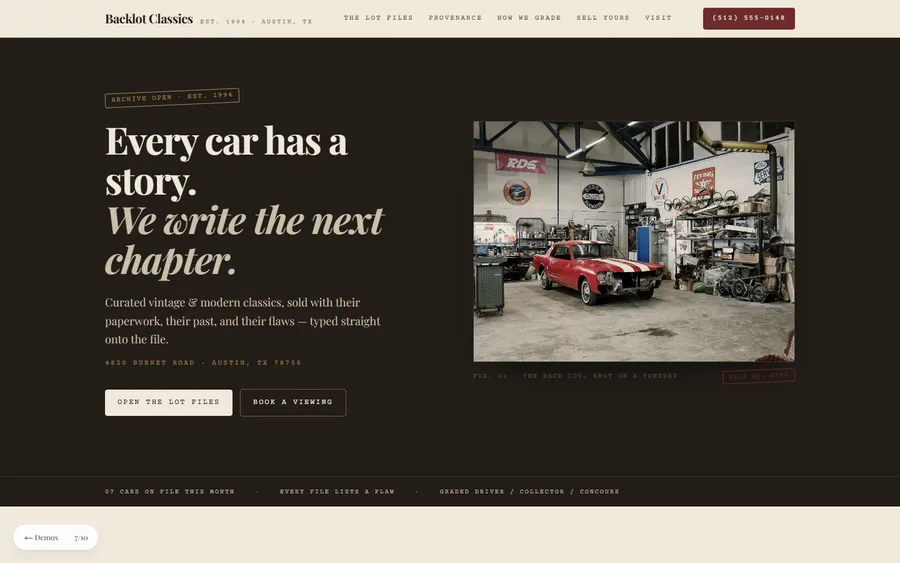 Classics — Backlot Classics website design