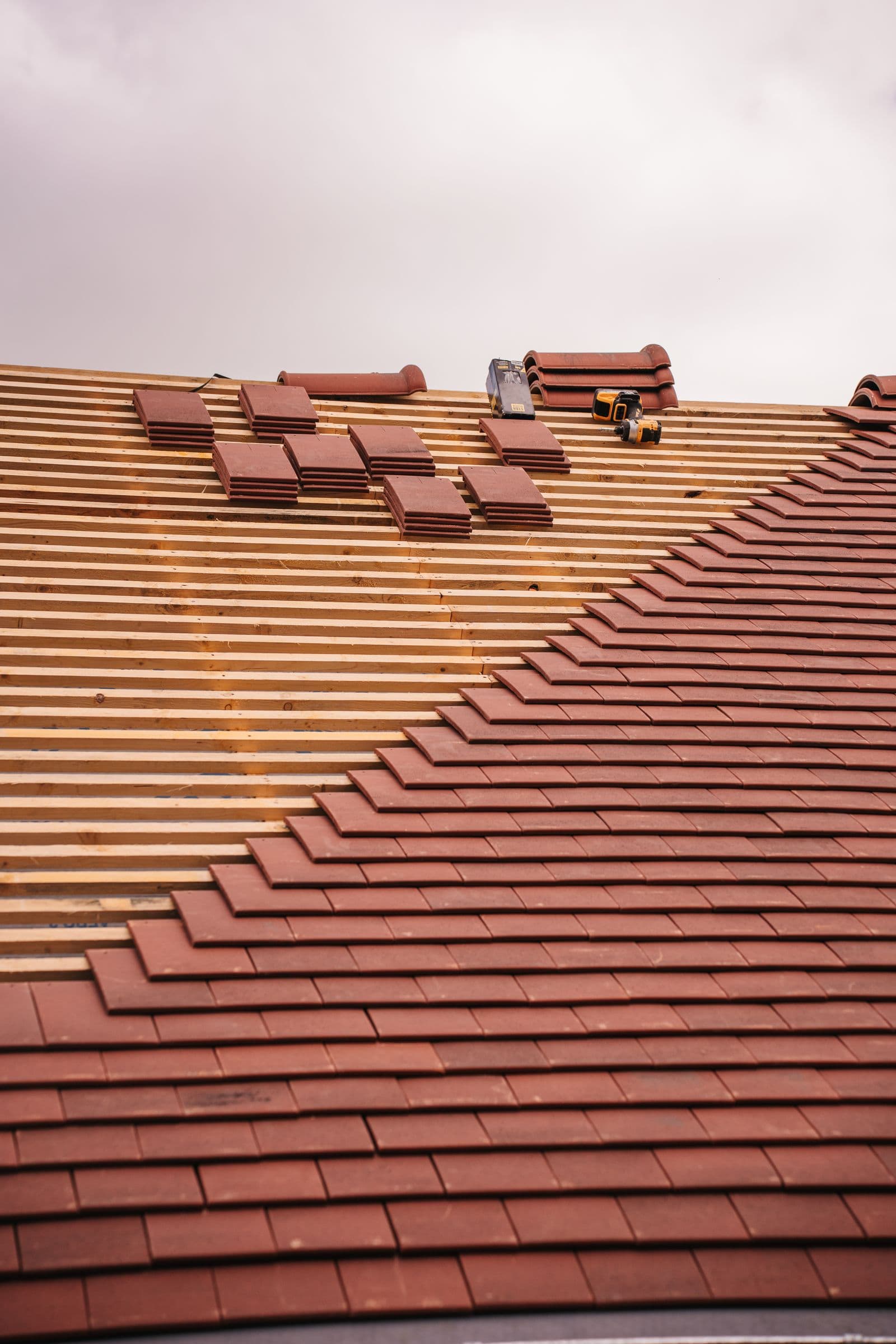 Fresh tile installation in progress