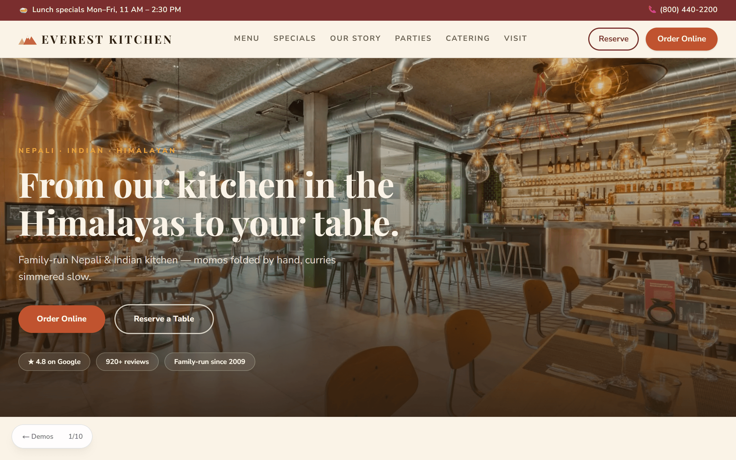 Restaurant website design by Praxium Labs