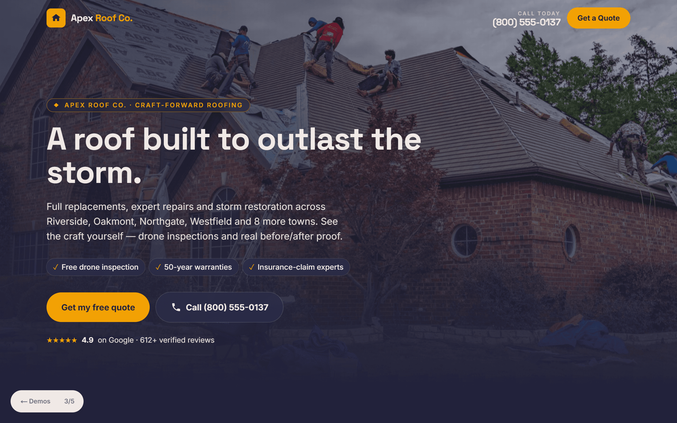 Roofing website design by Praxium Labs