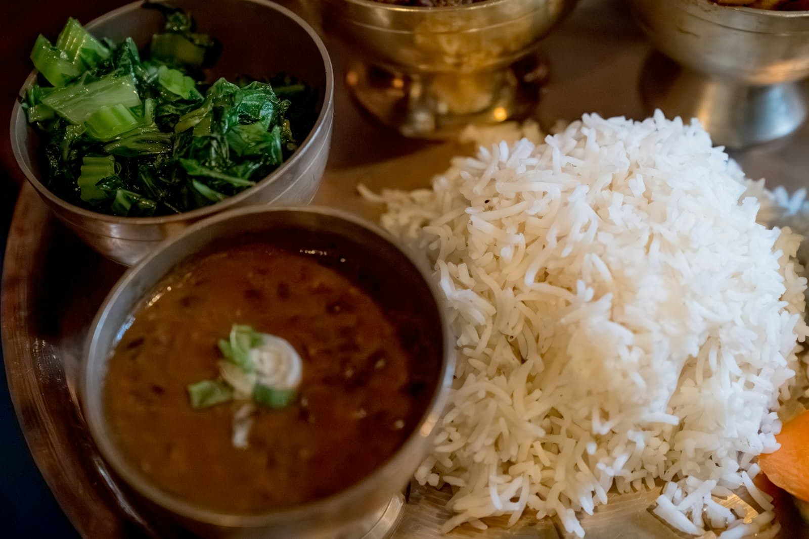 Dal bhat set with tarkari, saag and achar